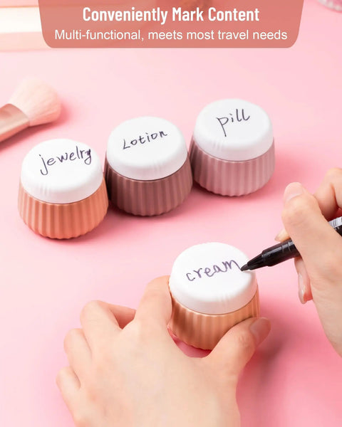 Hand labeling silicone jar for TSA Approved Travel Containers Four Pack With Leak Proof Silicone Jars And Rose Gold Transparent Cosmetic Bag