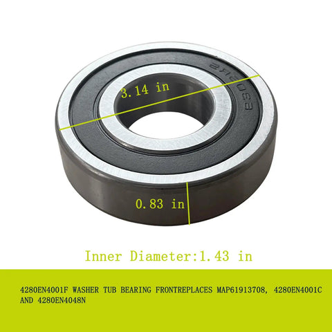 Heavy Duty Washer Tub Bearing And Seal Replacement Kit For LG Kenmore Front Load Washers Double Sealed Steel Bearings showing dimensions.