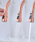 Copper Rose Gold Kitchen Faucet For Deck Mount With Three Way Spray Pause Setting Lead Free 304 Stainless Steel Single Handle