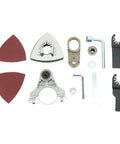 Pro Grade Angle Grinder Conversion Head Kit includes dual sanding pads, metal attachments, and quick release parts for seamless work.