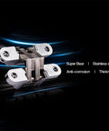 Two Pack Premium 304 Stainless Steel Concealed Hinges For Hidden Cabinet And Interior Door Mounting showcasing a robust design.