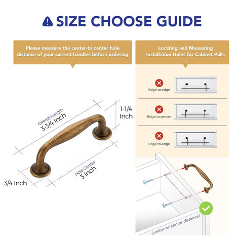 Built Tough Heavy Duty Antique Brass Cabinet Pulls 3 Inch Drawer Handles 10 Pack For Kitchen measuring size guide