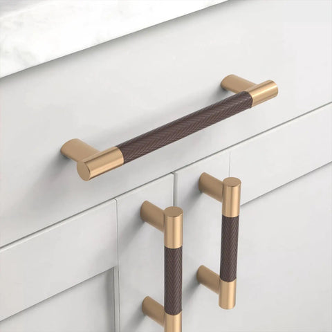 Premium Champagne Bronze And Brown Knurled Kitchen Cabinet Pulls With A Badass Heavy Duty Grip 5 Inch Center To Center on white cabinet.