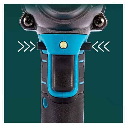 Close-up of the ergonomic trigger on the Cordless Brushless Impact Wrench for easy use in heavy-duty auto repair.