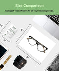 SOLWST Optix lens cleaning wipes packet on white desk with eyeglasses and devices