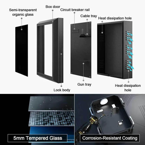 Tough As Nails EV Charger Lock Box With Key, heavy duty design with semi-transparent glass, gun tray, and heat dissipation hole.