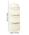 Real Game Changer Three Tier Hanging Closet Organizer With Breathable Mesh Storage Rack For Socks Underwear And Bras Multi Compartment Wardrobe Divider in beige.