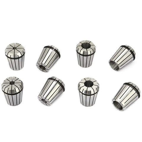 Rock Solid Balance Collet Chuck Kit Featuring Pro Shop Grade Manganese Steel Precision Collet Set with eight different sizes.
