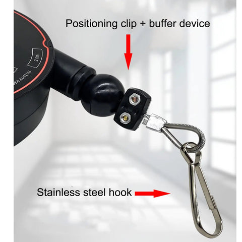 Heavy Duty Spring Balancer For Tools, Retractable 2m Stand With Hook And Wire Rope, adjustable black spring balancer with stainless steel hook