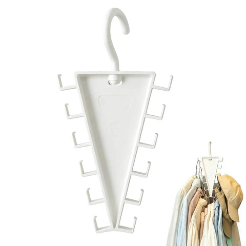 Slick V Shaped Double Sided Clothes Hanger With Twelve Hooks For Dig Free Closet Organization And Rotating Wardrobe Storage, white design.