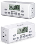 Dual digital timer outlets with easy manual switches and plug and play setup, displayed in clean white housing.