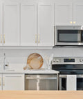 Sweet 10 Pack 5 Inch Brushed Brass Kitchen Cabinet Handles Gold Toned Drawer Pulls Featuring Smooth Edges For Cupboards And Home Cabinetry Upgrades 128mm Easy Mount on white cabinets.
