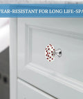 Rock Solid Set Of 2 Round Cabinet Knobs 1.1 Inch, Built Tough Stainless Steel Drawer Handles With Screws, red ladybug knob on white drawer.
