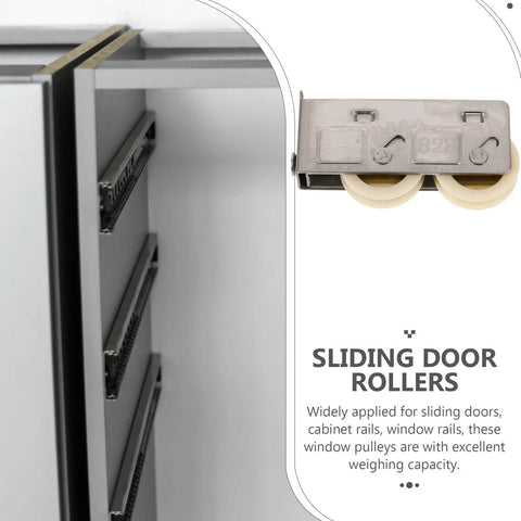 Heavy Duty Straight Up Premium Stainless Steel Sliding Patio Door Roller Wheel Kit With Reinforced Double Bearing For Dead Smooth Operation And Reliable Daily Use, close-up of sliding door roller with wheels.