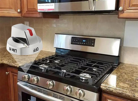 Upgraded 5 Pack Stove Knobs For Samsung Gas Range Oven Stovetop With Stainless Steel Reinforcement Ring installed on range