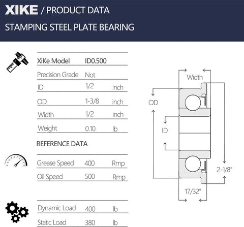 Heavy Duty Flanged Ball Bearing For Wheel Hub 1/2 Inch Bore By 1 3/8 Inch Outer Diameter 10 Pack technical specifications diagram.
