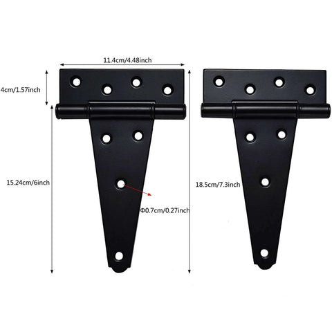 Heavy Duty Gate Hardware Kit With Self Locking Gate Latch 6 Inch T Strap Hinges And 10 Inch Gate Door Handle Pull Shed Door Hardware Set For Wooden Vinyl Fence Gate Farm Or Garden Black Finish Weather Resistant And Rust Proof - 6 inch T-strap hinges shown