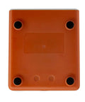 Bottom view of orange Desktop Barcode Scanner With Big Window And CMOS Sensor For Quick Auto Scan, QR Code Reader for retail use.