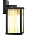 Modern Premium Matte Black Outdoor Wall Lights, Waterproof E26 Porch Lanterns, aluminum sconce with striped glass shade.