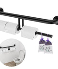 No Sweat Matte Black Grab Bar With Double Toilet Paper Roll Holder Combo, featuring 304 stainless steel and mounted securely.