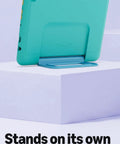 Dope Yet Durable Kids Tablet With A Snappy Eight Inch HD Display 64 GB Memory, blue case with kickstand.
