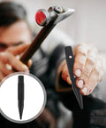 Tough As Nails Auto Body Hammer And Car Dent Repair Pen For Quick Panel Fixes Effortlessly Smoothing Sheet Metal Dings On Your Daily Driver Rig With Durable Steel Build Black, close-up of hammer and scratch pen.