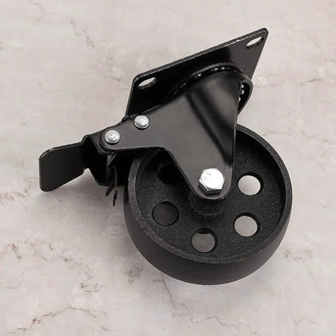 Three Inch Plate Caster Wheel Set With Cast Iron Swivel Plate Casters And Dual Locking for vintage TV stands and carts