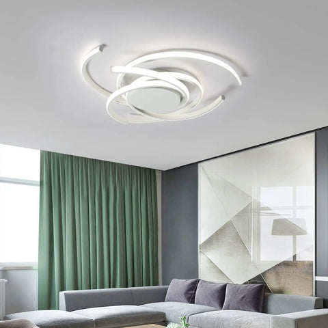 Modern LED Ceiling Light Semi Flush Mount Remote Dimmable White Fixture for Living Room, 21 Inch, Artistic Design
