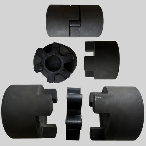 Heavy Duty GS14 Coupling Inserts 10 Pack Red Urethane Center Bushings For L Jaw Couplers in multiple angles on gray background.