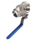 Top Shelf Three Way Stainless Steel Ball Valve With T Type Design For Plumbing And Gas Lines, 20 mm diameter and 3/4 in female threads.
