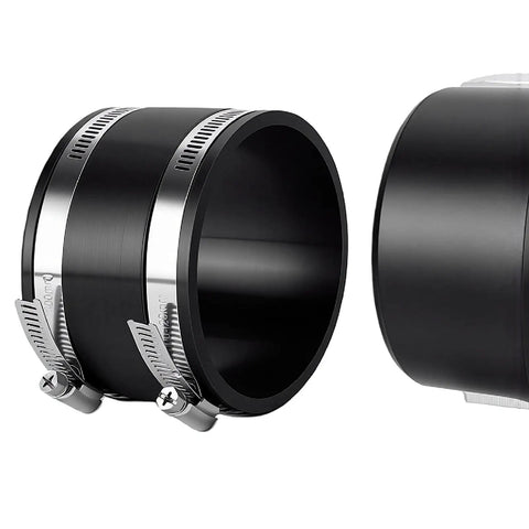 Kickass Quick Disconnect Zero Sweat Install 4 Inch Heavy Duty Steel Dust Collection Hose Clamp Flex Cuff Shop Floor Dust Control Clutch Smooth Swap Connector Set Of Two close-up of two steel dust hose clamps with locking screws