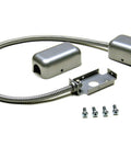 Armored Loop Power Transfer For Electrified Commercial Exit Doors 22 Inch Flexible Aluminum Conduit Kit With Endcaps And Screws, shown with fittings