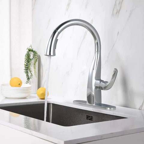 Gooseneck Pull Down Kitchen Faucet With Dual Function Sprayer, Single Handle Chrome Bar Sink Tap, Leak Free Design For RV Utility