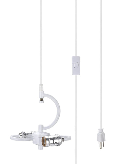 Two Plug In Swag Pendant Light Conversion Kit With White Transitional Drum Shade, 16 Inch Wide, E26 Sockets, No Ceiling Box