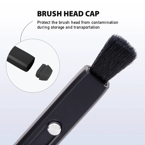 VSGO professional lens cleaning pen, double-ended lens brush with soft bristles, black handle with cap