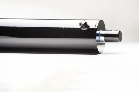 Heavy Duty Workhorse Double Acting Hydraulic Cylinder For Dump Trailers 5 Inch Bore 15.75 Inch Stroke 3500 Psi close-up view of cylinder with shiny finish.