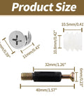 Top Shelf Three In One Cam Lock Fittings Set hardware size details with zinc alloy cam lock, nylon cap, and rod bolt for DIY projects.