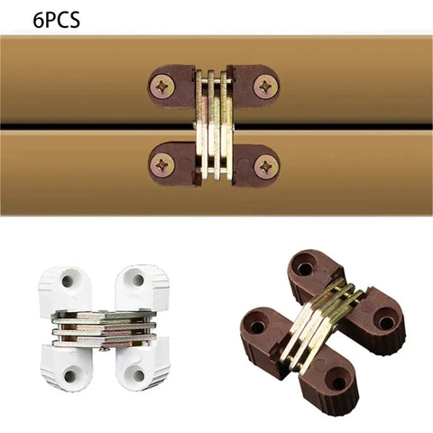 Six Pack Concealed Barrel Cross Hinges For Folding Doors And Furniture Invisible Hinge Hardware For Cabinets Brown Finish