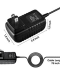 No Headache AC To DC Power Adapter And Smooth Ride Charging Cord For JAYEGT JY30B, with 76-inch cable, 1.6x2.6-inch size.