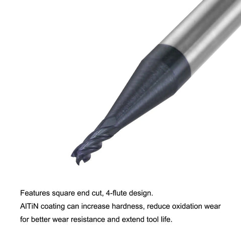 Close-up of Square Nose End Mill 1.5mm Tip Diameter Solid Carbide AlTiN Coated CNC Router Bit 4 Flute Spiral Milling Cutter
