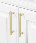 10 Pack 10 Inch Brushed Brass Cabinet Pulls Knurled Texture Kitchen Drawer Handles Heavy Duty Cupboard Door Hardware on white cabinets.