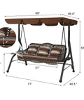 Brown three seat outdoor patio swing chair with large convertible canopy porch glider hammock lounge chair for porch rattan.