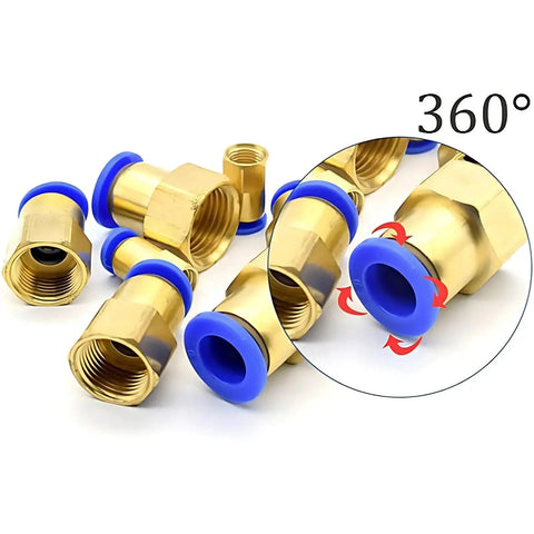 Brass Pneumatic Air Fittings Kit For 4 6 8 10 12 Millimeter Hose Tubes One Eighth To One Half Inch Female Thread Quick Connect Joints