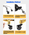 High Capacity Furniture Casters Wheels Set Of Four With Effortless Swivel Action And Reliable Rolling Lock Brake For Big Sturdy Sofas Couches And Wooden Tables Showing Classic Antique Roller Finish installation steps with tools for setup.
