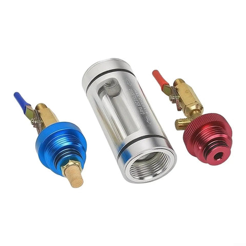 Fabuleta Auto Ac Refrigerant Oil Filter Kit With Clear Visual Inspection Tube displaying blue and red connectors with transparent filter.