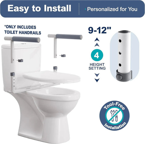 Bulletproof Over Toilet Safety Rails Delivering Heavy Duty Support For Bathroom Handicap Assist And Super Easy Setup Standard Bowl Compatible Senior Grab Bars with adjustable height 9-12 inches