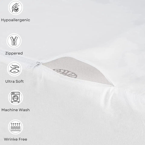 Close-up of Standard No Worries Zip Wedge Pillow Cover Made With A Comfy Cotton Polyester Blend showing zipper and soft texture.