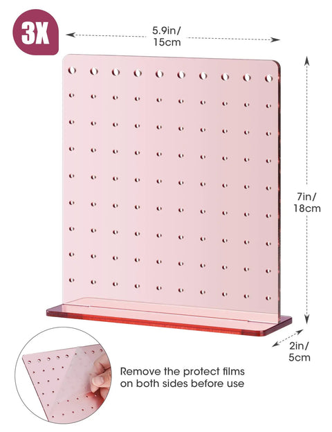 Rose Gold Mirror Finish Acrylic Earring Stand Three Pack Set features 90 holes, lightweight, detachable display for dresser and vanity.