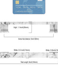 Diagram showing White Marble 5 Inch Cabinet Handles Set Of 10 Zinc Alloy Pulls dimensions next to credit card for scale.