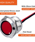Close-up of a Pair 22mm Metal Indicator Light Panel Mount Seven Eighths Inch Hole Super Bright Red LED Waterproof IP67 110 To 220 VAC with 20cm wire